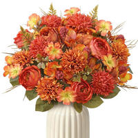 KUNSTBLUMEN Herbststrauß 2er Set Pfingstrosen Chrysanthemen 32 cm Orange - Orange, Textil (30cm)