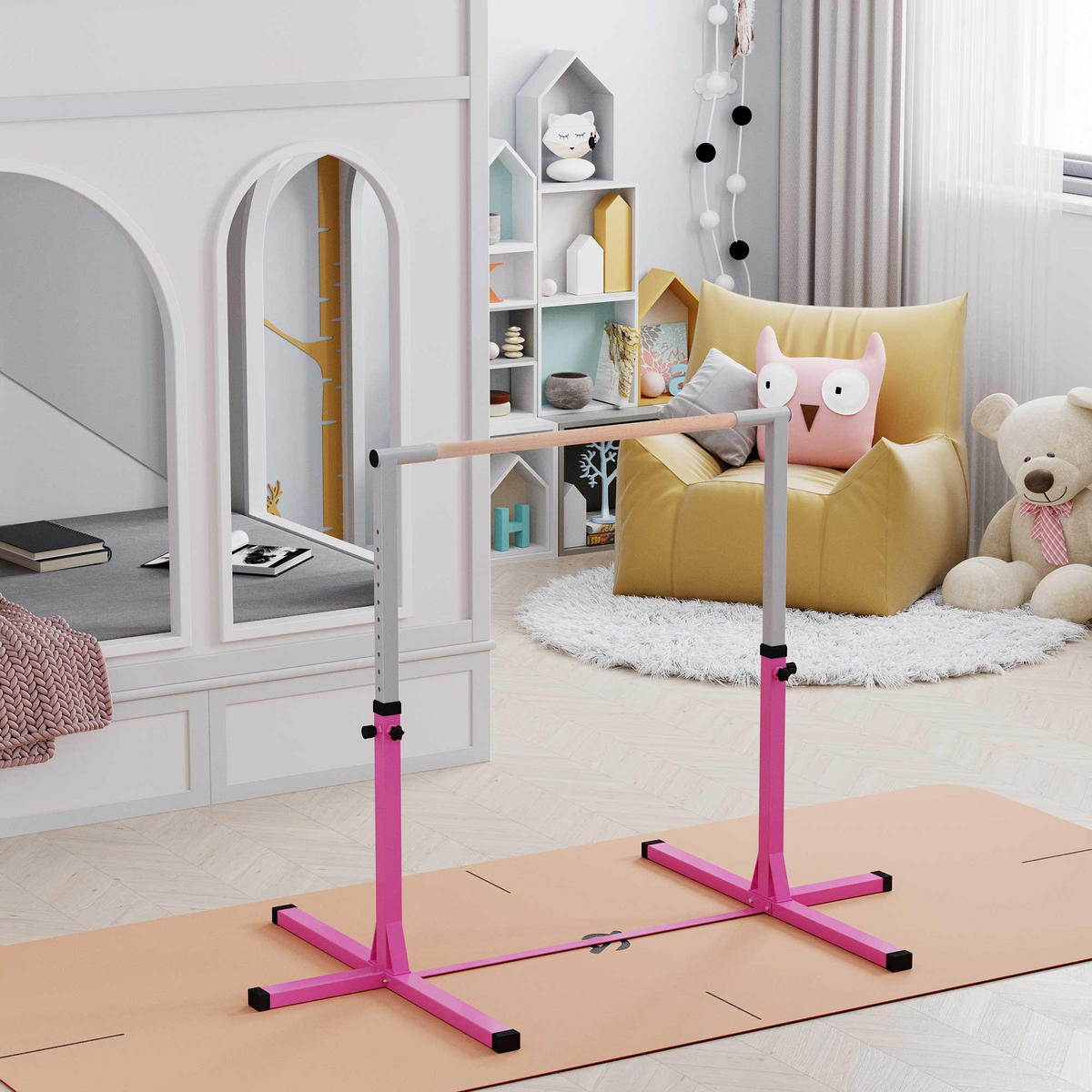 GYMNASTIK Turnreck Reckstange Turnstangen 13-stufige höhenverstellbar Rosa - Rosa, Metall (121/194cm) - HOMCOM