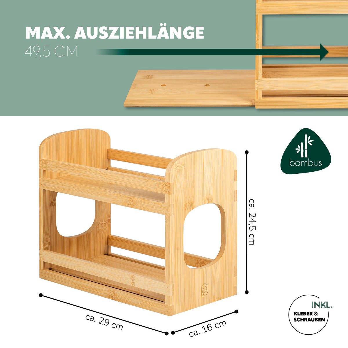 GEWÜRZREGAL, Bambus - Braun, Holz (29/16/24.5cm) - eluno