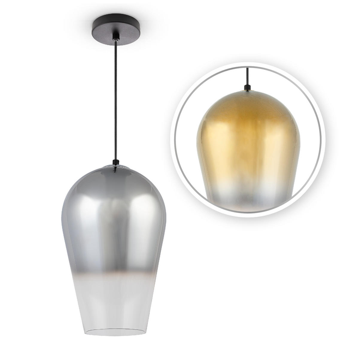 PENDELLEUCHTE Dalia - Chromfarben/Schwarz, Metall (22/22/35.4cm) - Paco Home