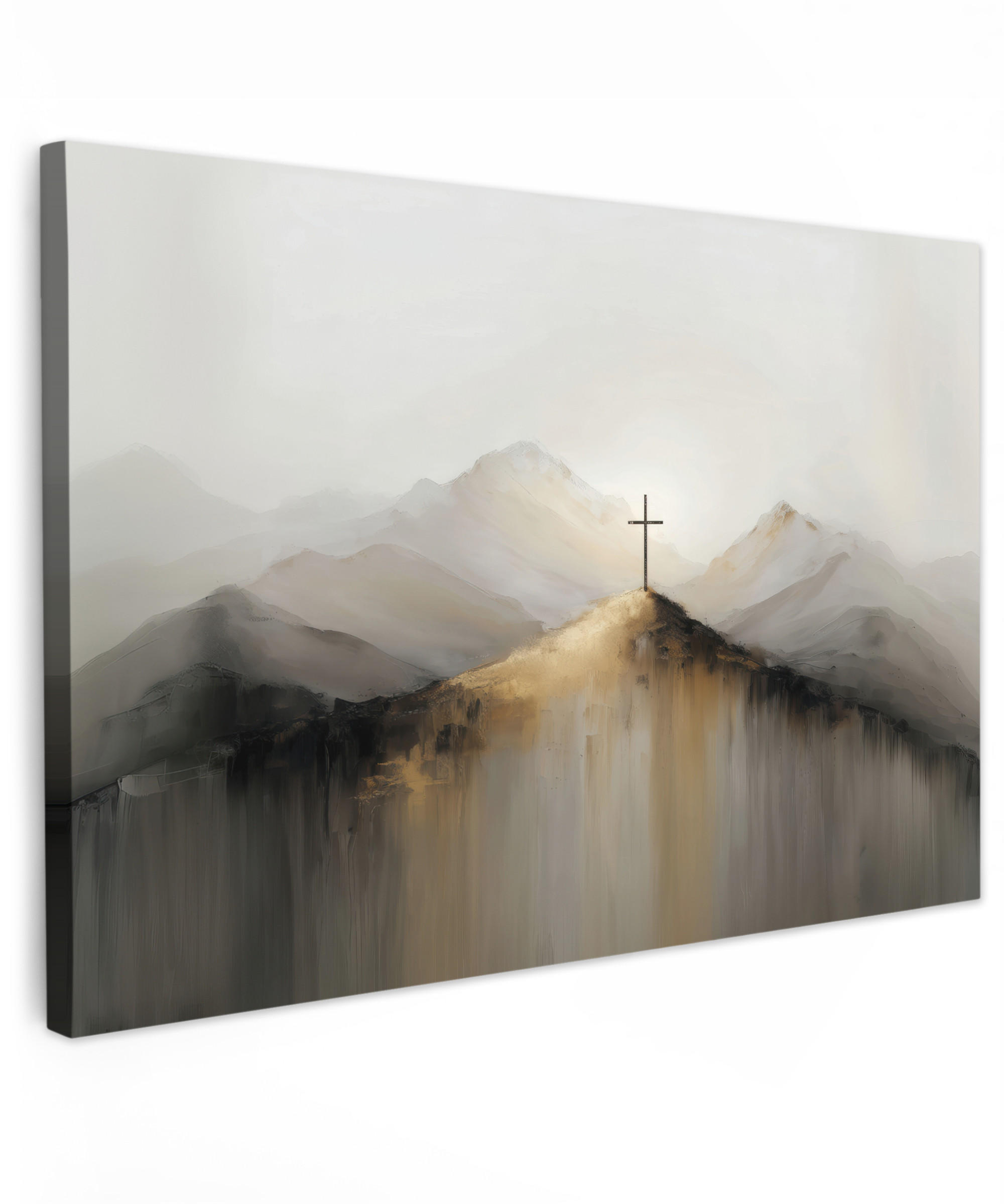 LEINWANDBILD Hügel - Abstrakt - Kreuz - Christentum Gemälde 60x40 cm - Beige, Textil (60/40cm) - MuchoWow