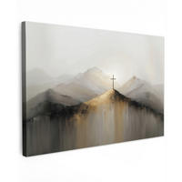 LEINWANDBILD Hügel - Abstrakt - Kreuz - Christentum Gemälde 60x40 cm - Beige, Textil (60/40cm) - MuchoWow