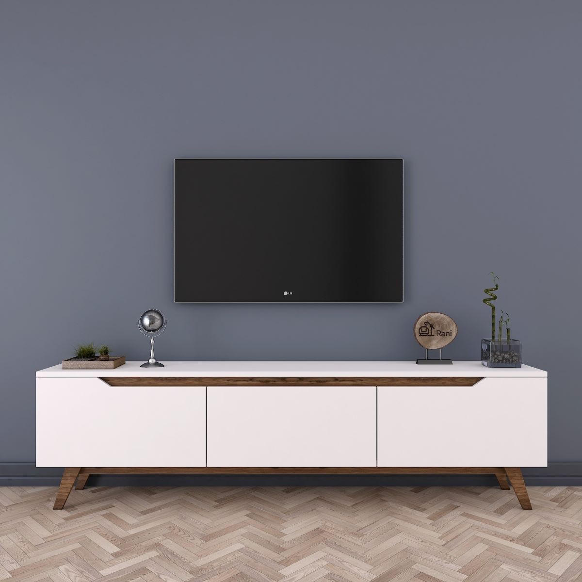 TV-MÖBEL mit 3 Türen weiß - L180 cm - Weiß, Holzwerkstoff (35/48.6/180cm) - Calicosy