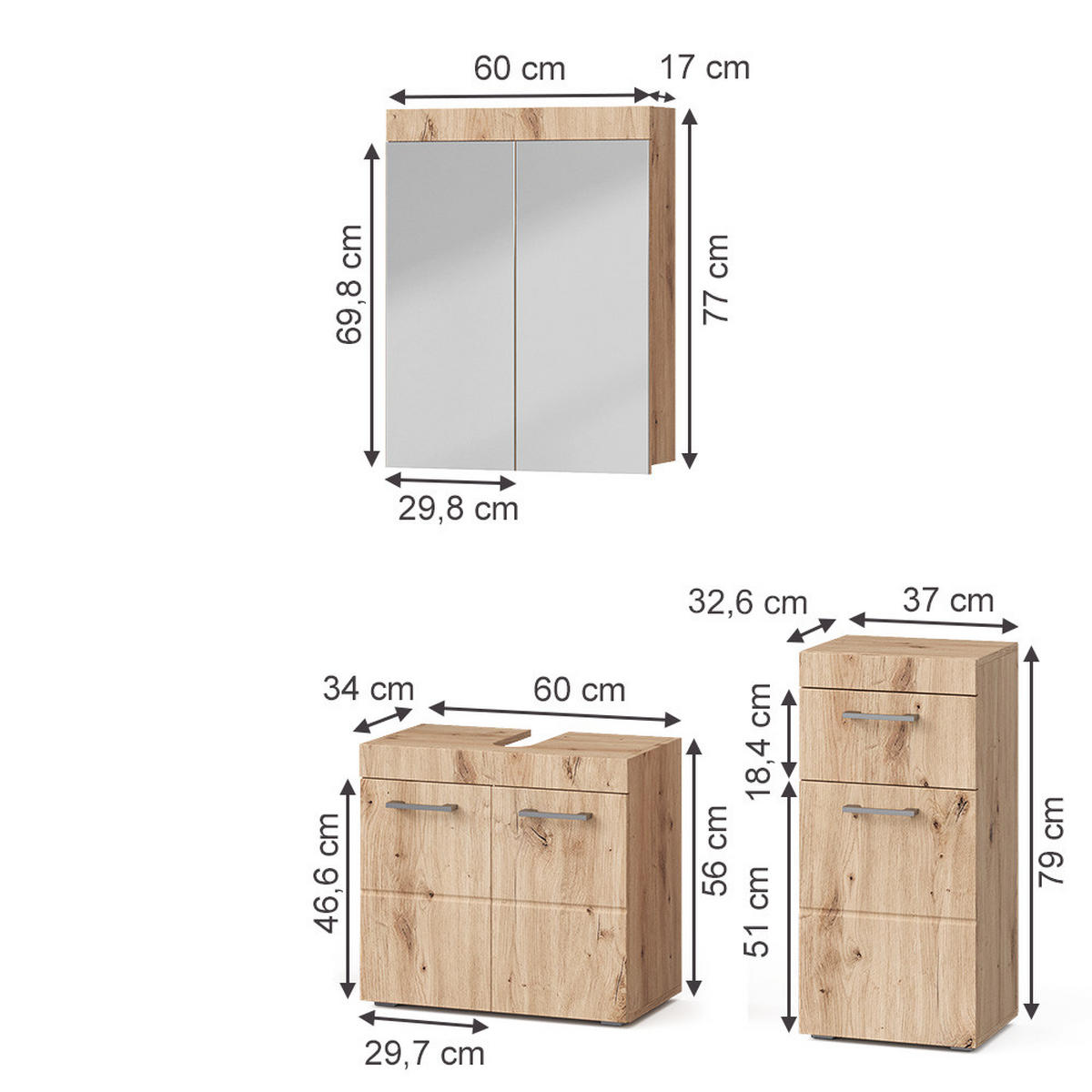 SADA NÁBYTKU DO KOUPELNY Luna Dub Wotan - dub Wotan, kompozitní dřevo (60/56/34cm) - Vicco