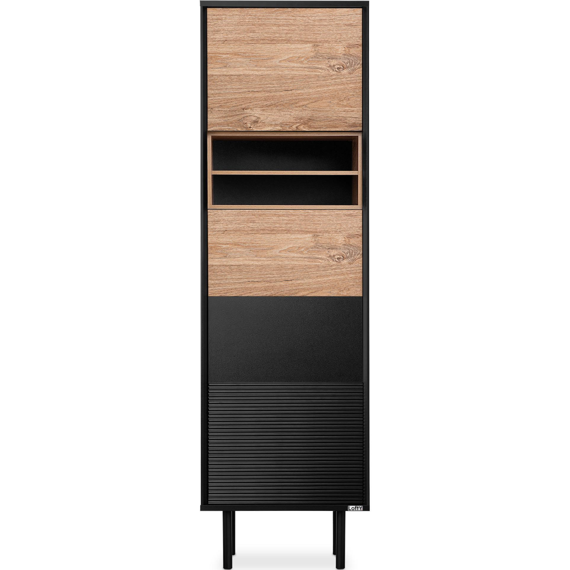 REGAL LOFTY Kreuzeinlage, schwarz / Eiche natur - Eichefarben/Multicolor, Holzwerkstoff (52/174/41cm) - KONSIMO®