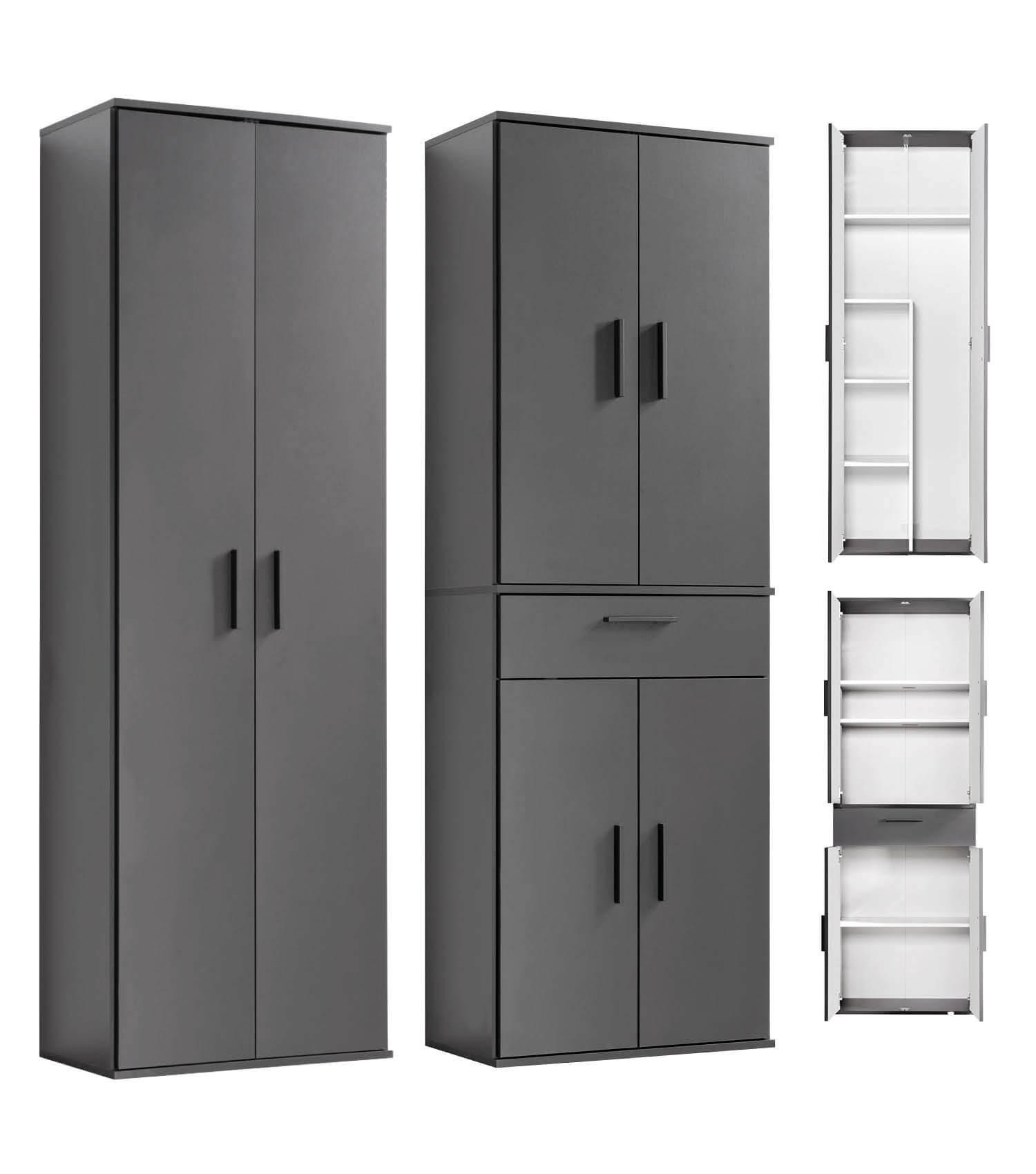 MEHRZWECKSCHRANK SET Der Allzweckwaffe - Anthrazit/Schwarz, Holzwerkstoff (60/180/34cm) - Mokebo