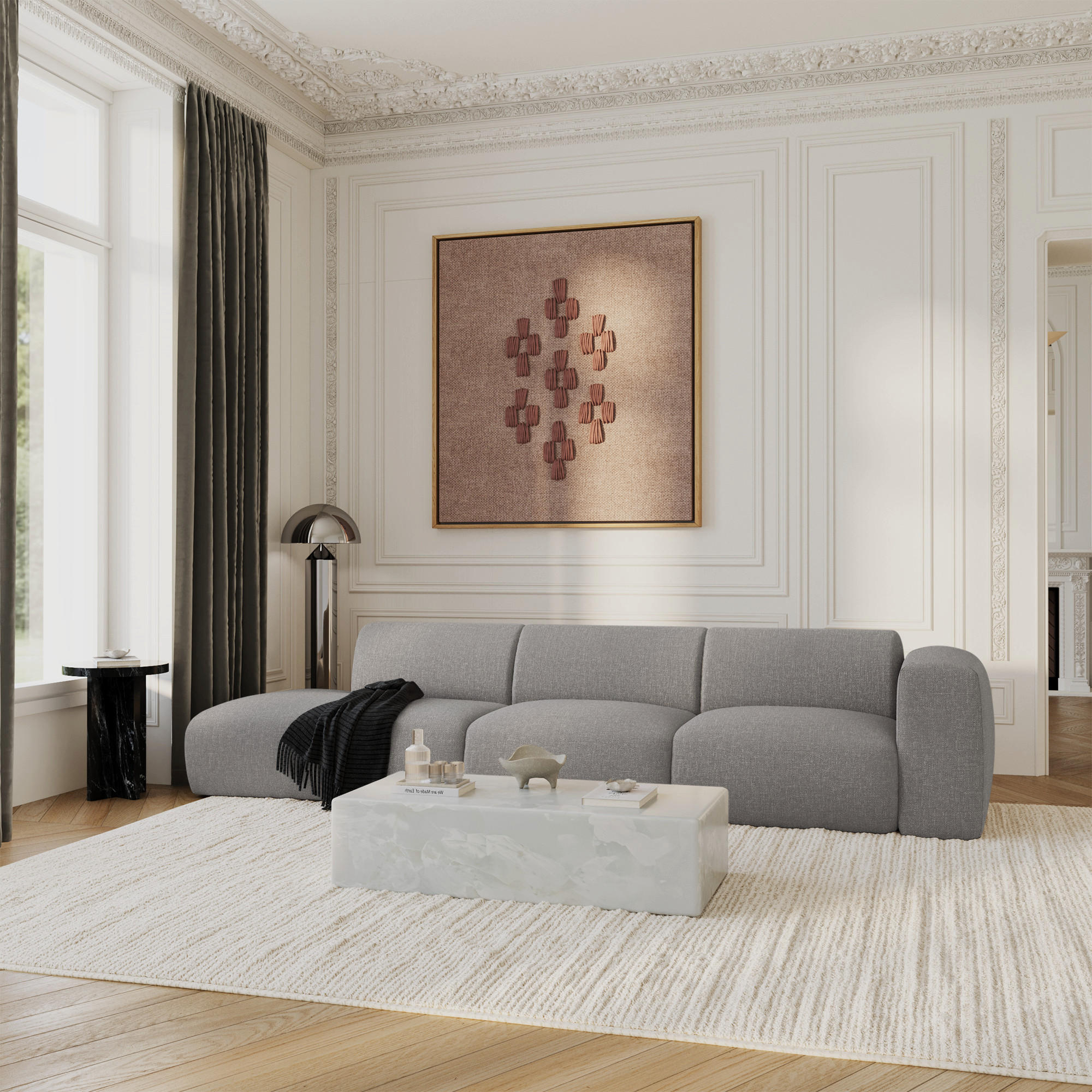 SOFA 5-Sitzer Rastergewebe Hellgrau 310cm - Hellgrau/Grau, Textil (310/73/96cm) - Sia Home