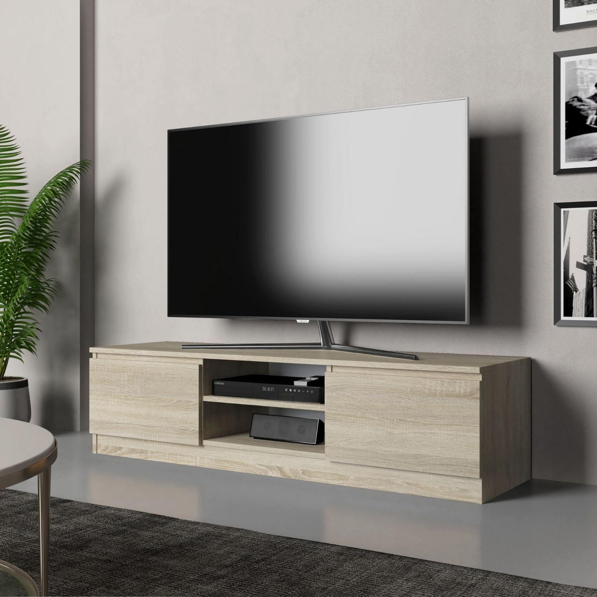 TV Lowboard Frank - Weiß Hochglanz/Anthrazit, Holzwerkstoff (140/36/40cm) - kommodly