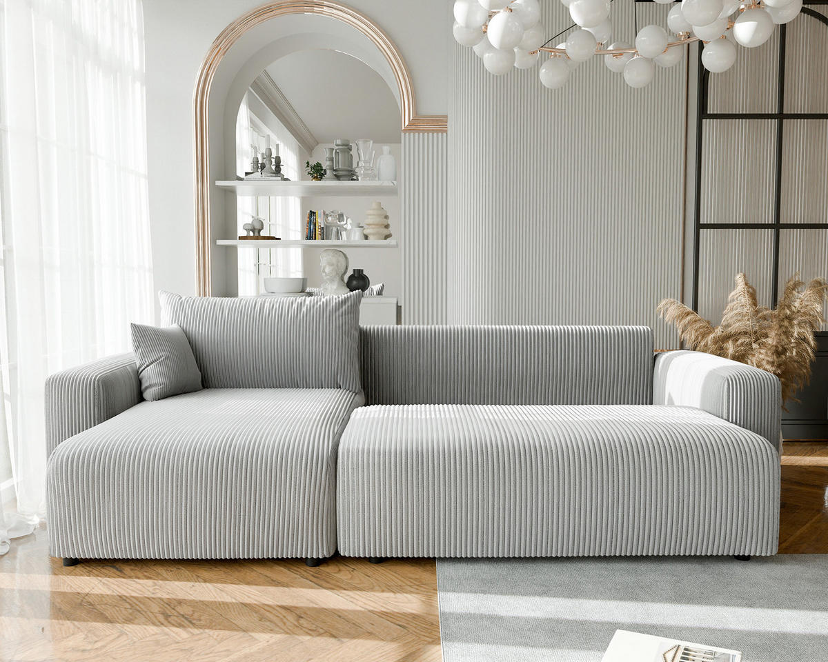 ECKSOFA mit Schlaffunktion und Bettkasten, Grau - Grau, Holzwerkstoff/Textil (145/278cm) - Idohome