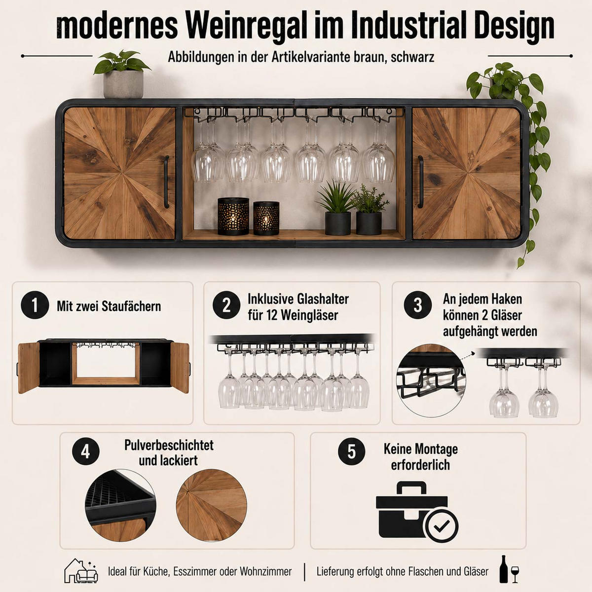 WEINREGAL Braun - Braun, Holz (121/40/21cm) - MCW