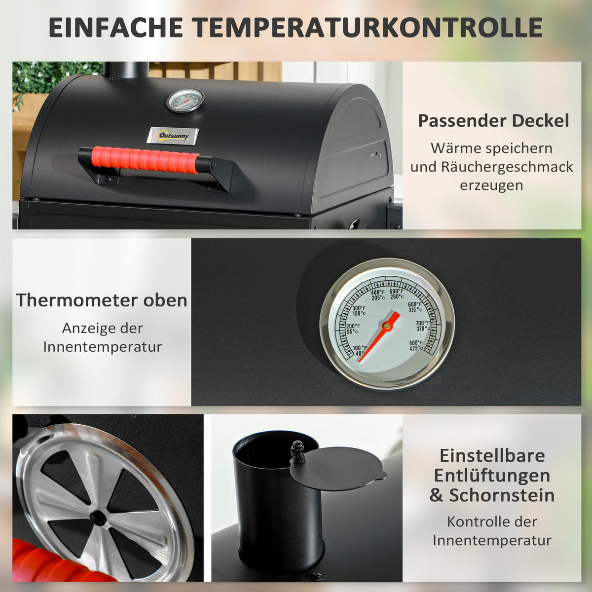 HOLZKOHLEGRILL - Schwarz, Metall (50/54/68.5cm) - Outsunny