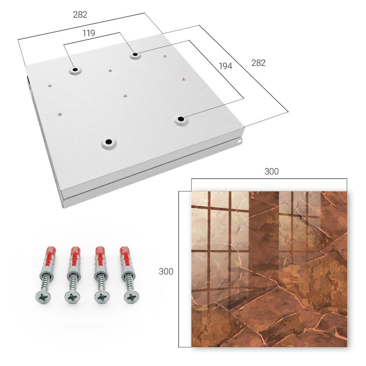 SCHLÜSSELBOX Weiß 30x30 cm – Türöffnung nach rechts - Steintextur - Braun, Metall (30/30/5cm) - TULUP