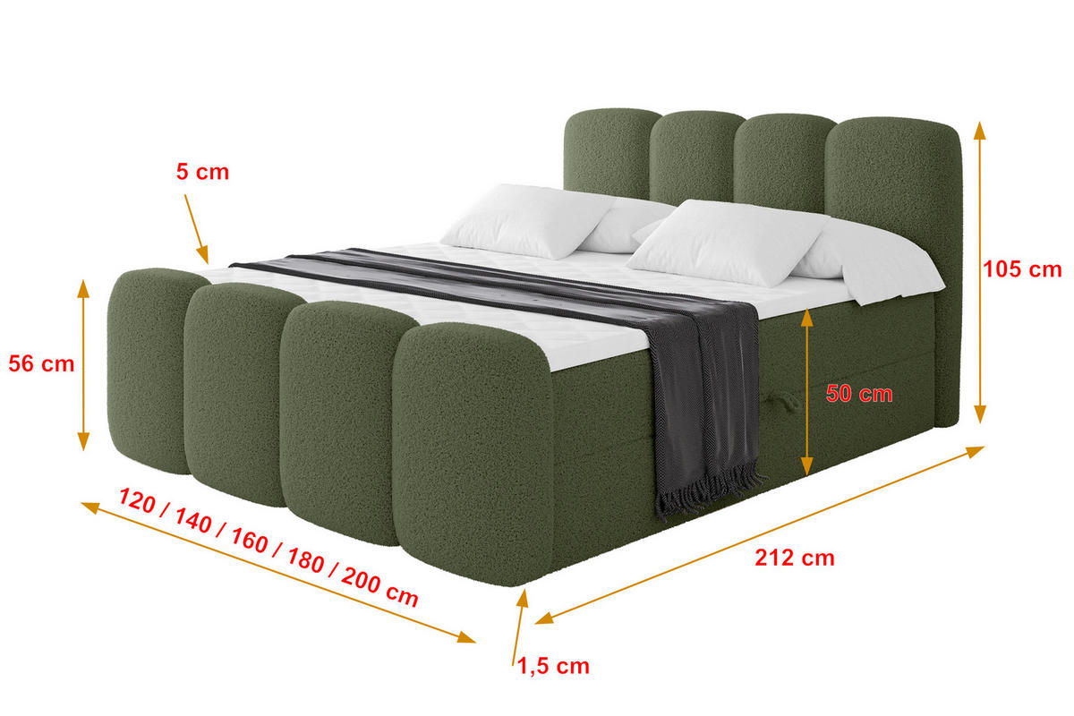 BOXBETT mit Matratze H4 - NINA-Z - 160x200 cm Grün - Dunkelgrün, Holzwerkstoff (160/200cm) - ALTDECOR