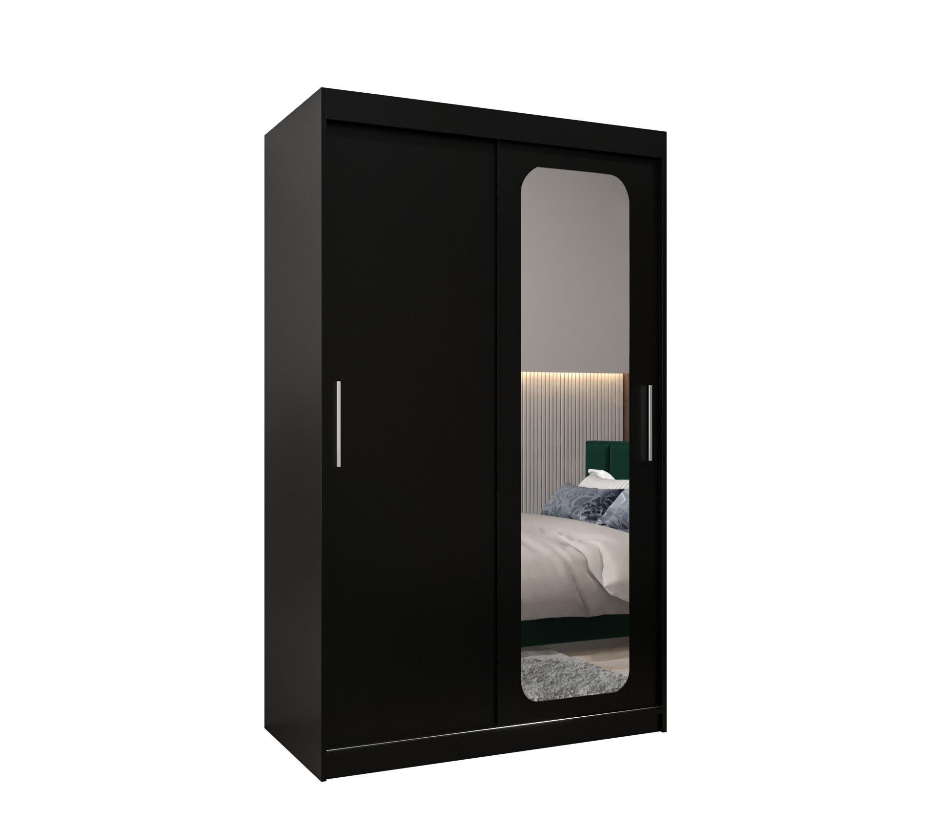SCHWEBETÜRENSCHRANK 200/120/62 2-türig - Silberfarben/Schwarz, Holz/Kunststoff (120/200/62cm) - MÖBEL KRYSPOL