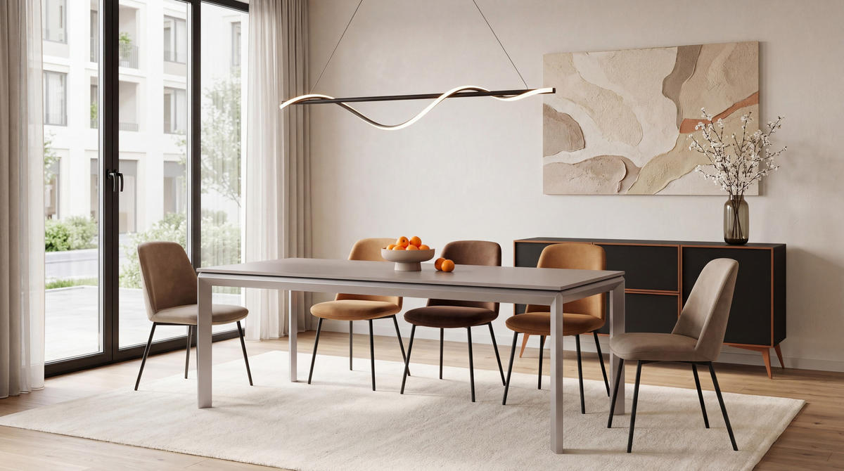 ESSTISCH Elan rechteckig ausziehbar verlängerbar mit Schwarzen Metallbeinen, Kaschmir 180-270/90/76 cm - Kaschmir/Beige, Holzwerkstoff/Metall (90/270/76cm) - WFL GROUP