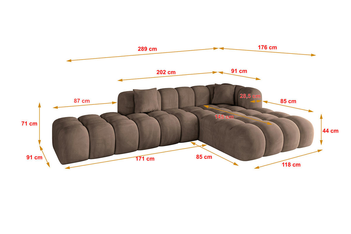 ECKSOFA Ottomane Rechts OLEA-L2 - 289x176x71 cm Braun - Schwarz/Braun, Holzwerkstoff/Kunststoff (289/176cm) - ALTDECOR