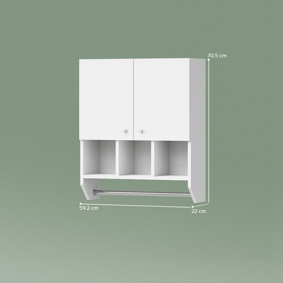 BADSCHRANK Fucino Weiß 59 x 70.5 cm Hängeschrank mit 2 Türen - Weiß, Holzwerkstoff (59/70.5/22cm) - Livinity®