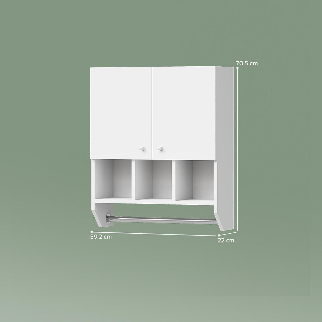 Thumbnail - Livinity® Badschrank, Weiß, Weiß, Holzwerkstoff, 5 Fächer, Rechteckig, 59x70.5x22 cm, Badezimmer, Badezimmerschränke, Hä...