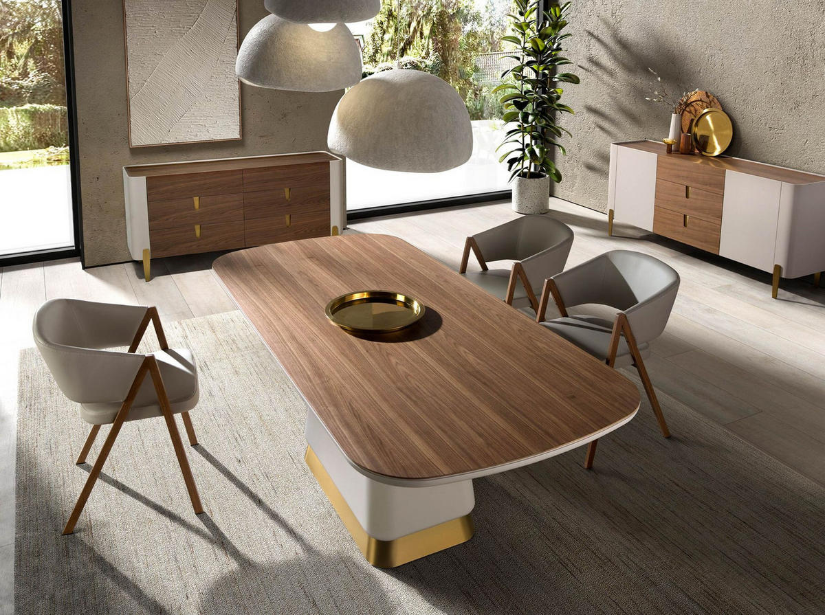 KOMMODE Rechteckig Beige Gold Walnuss 160/47/76 cm - Beige, Holzwerkstoff/Metall (160/76/47cm) - ANGEL CERDA