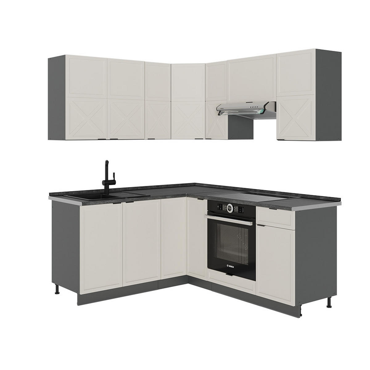 ECKKÜCHE Fame-Line GrauBeige/Anthrazit 160 x 190 cm, AP Anthrazit - Anthrazit/Grau, Holzwerkstoff (190/81.6/60cm) - Vicco