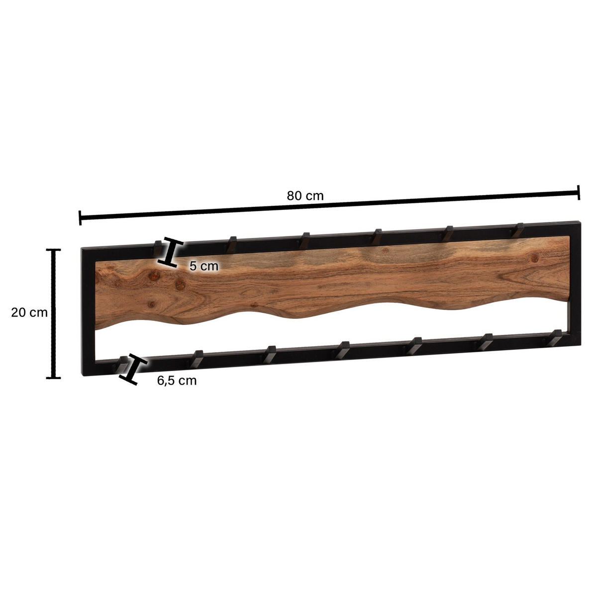 WANDGARDEROBE Akazie Massivholz Metall Modern 80x20x8 cm mit Wellenmuster - Akaziefarben, Holz (80/22/8cm) - KADIMA DESIGN