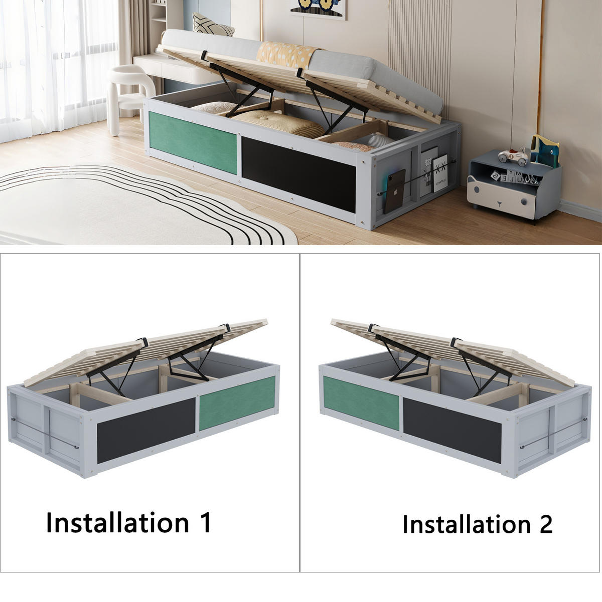 KINDERBETT 90/200 cm Grau aus Holz mit Stauraum - Grau, Holz (90/200cm) - OKMYHOME