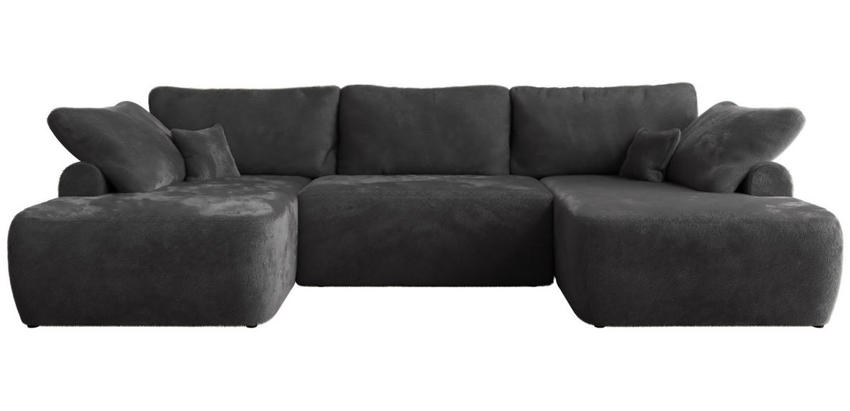 WOHNLANDSCHAFT CUBO U Dunkelgrau Plüsch - Dunkelgrau/Schwarz, Kunststoff/Textil (370/100/187cm) - MKS