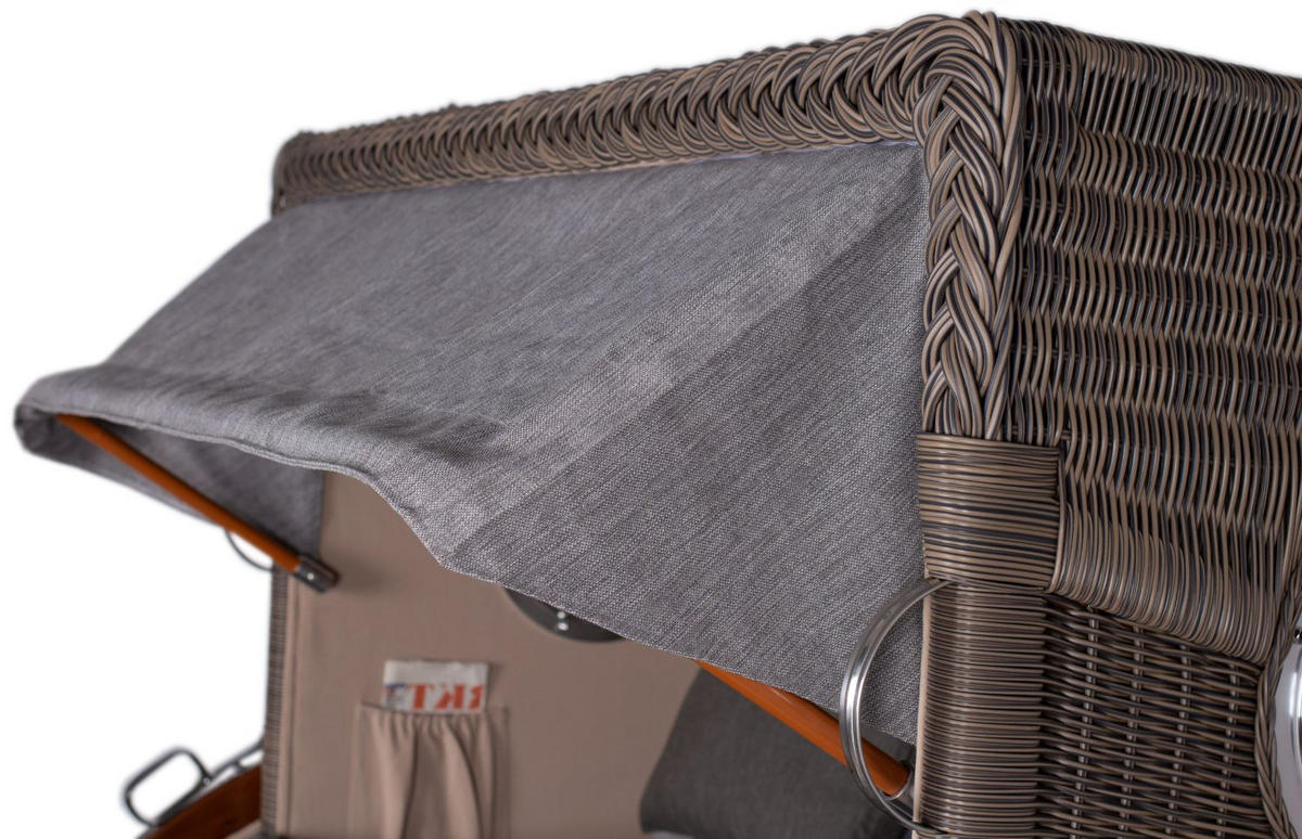 STRANDKORB Komplettset: Ammersee Mahagoni Bullauge - PE grau - Modell 570 - Anthrazit/Grau, Holz/Kunststoff (125/165/80cm) - bene living