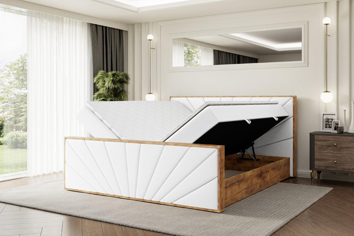BOXBETT mit Matratze H3 und Lattenrost - LOLLI6-Z - 160x200 - Weiß Kunstleder - Weiß, Holzwerkstoff (160/200cm) - ALTDECOR
