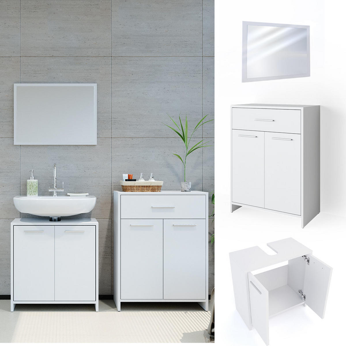 SADA NÁBYTKU DO KOUPELNY Kiko Bílá - bílá, kompozitní dřevo (58/60/33cm) - Vicco