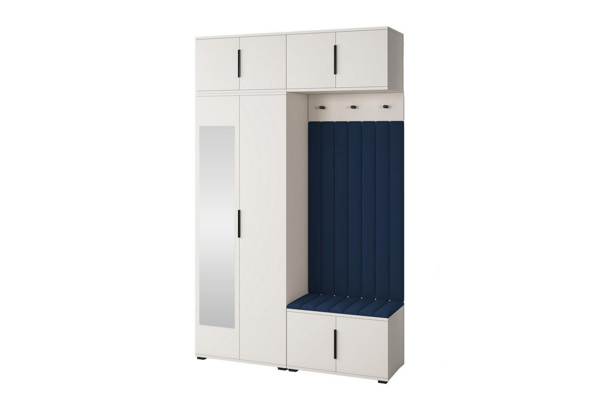 GARDEROBE Napoli version 11 mit Spiegel, mit POLSTERPANEELEN BLAU - Blau/Beige, Holzwerkstoff (140/225/40cm) - Jerpax