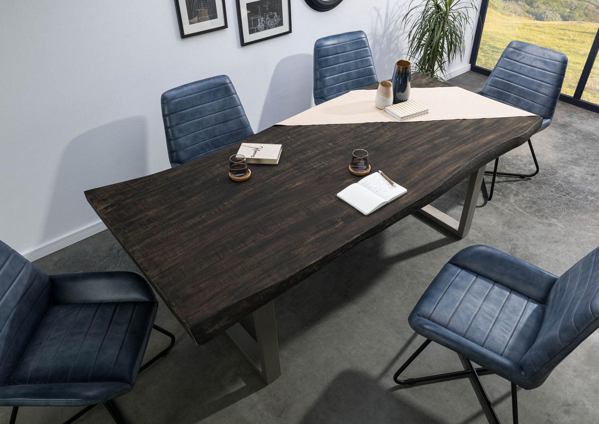 BAUMTISCH Mango 200x100x77 grau lackiert / U-Beine silber matt FREEFORM 5 - Grau, Holz (200/100/77cm) - Massivmoebel24
