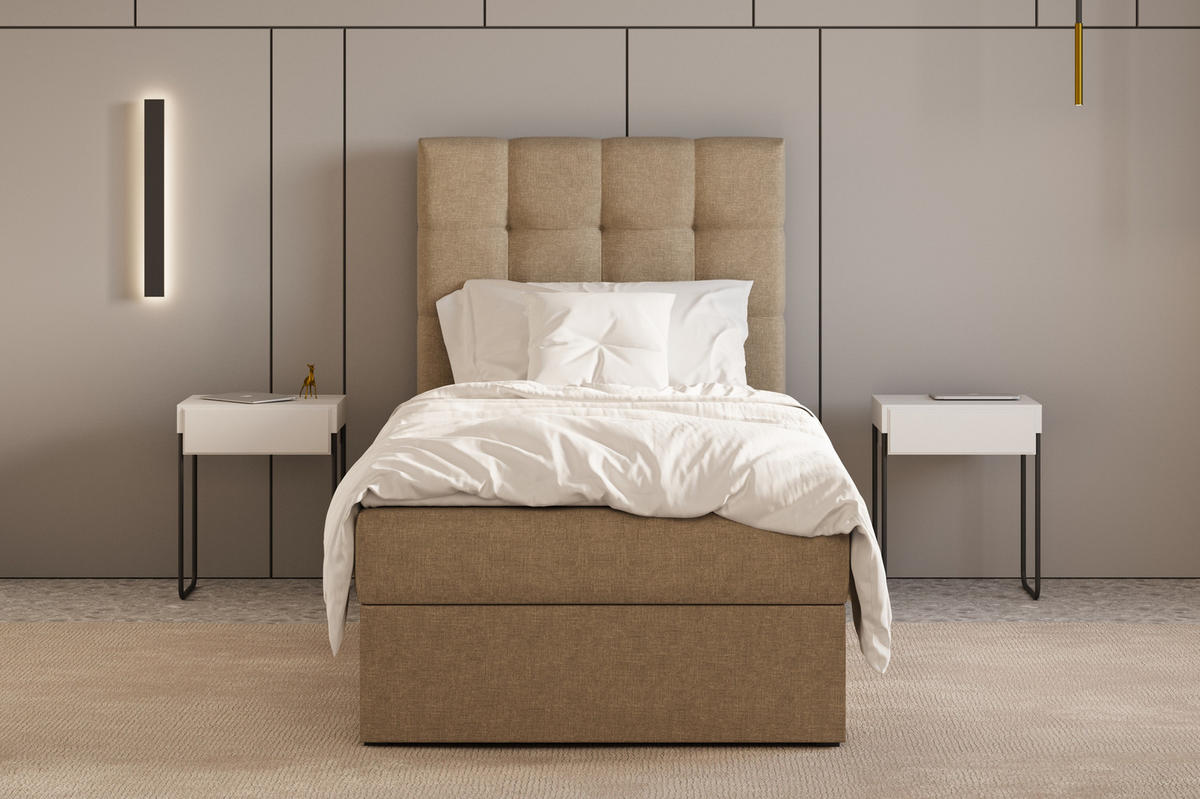 BOXBETT - Bett 05 OSLO - Hugo - 90x200 cm - mit Bettkasten und Waschbarem Topper - Cappuccino, Holz (90/200cm) - ROYAL24_MARKT