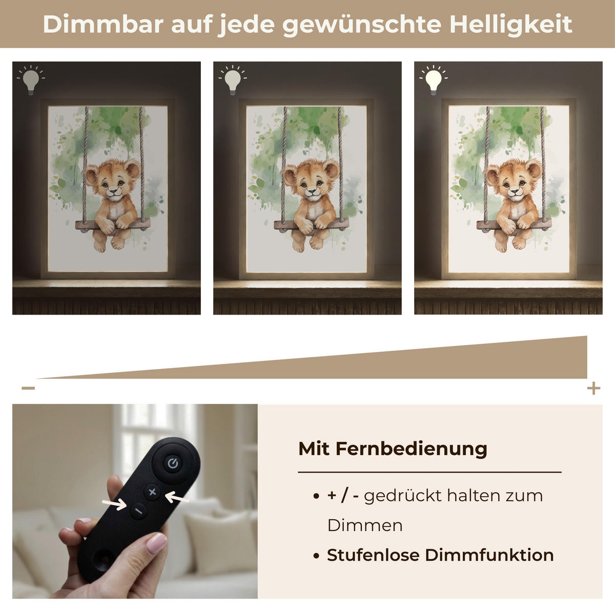 WANDLEUCHTE MIT AKKU Löwe - Tier - Kinder - Dschungel 30x40 cm - Weiß, Holzwerkstoff (30/40/8cm) - OnlyWow