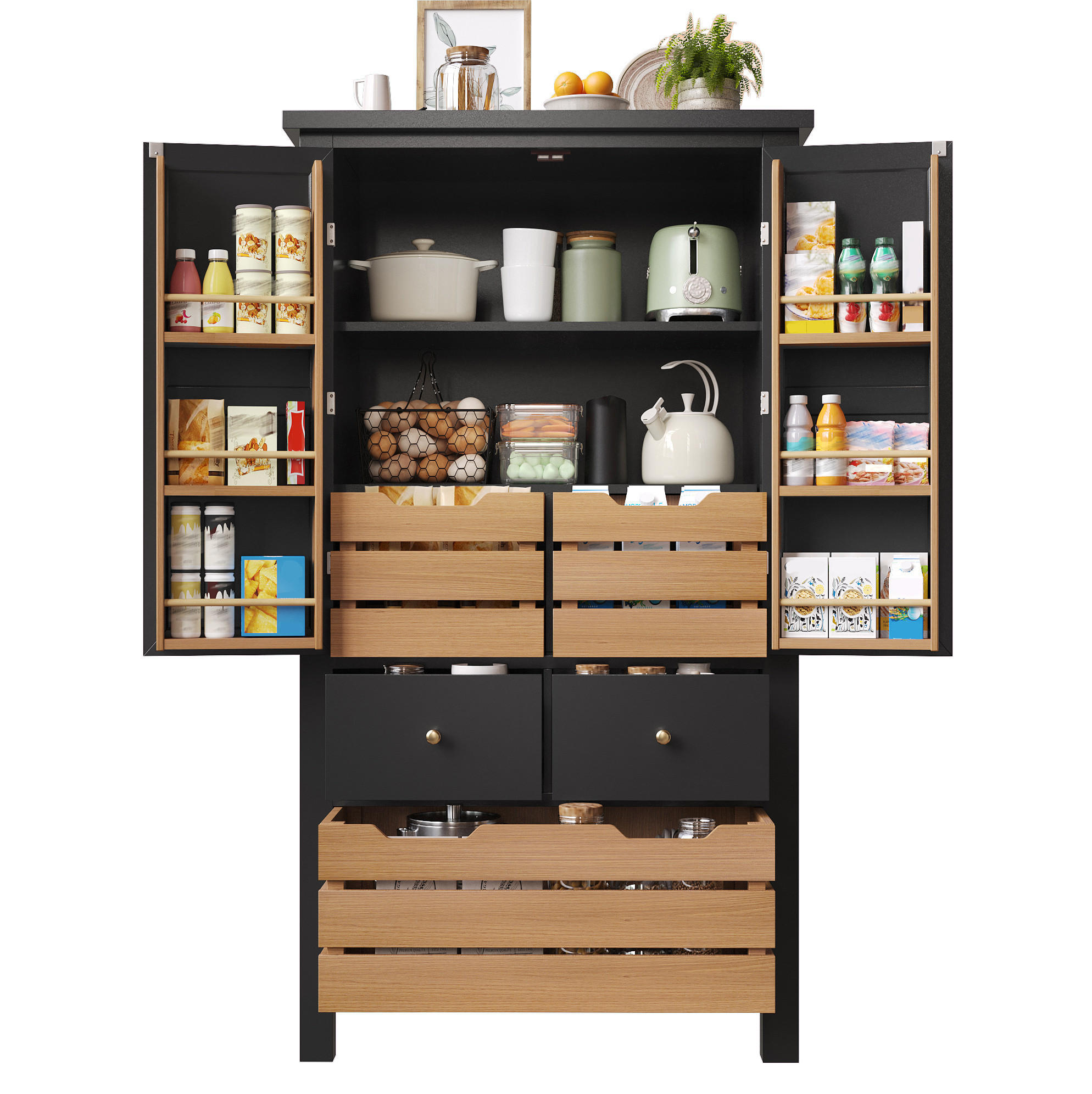 KÜCHENSCHRANK mit 5 Schubladen 80x40x140 cm Schwarz - Schwarz, Metall (40/140/80cm) - Meubliv