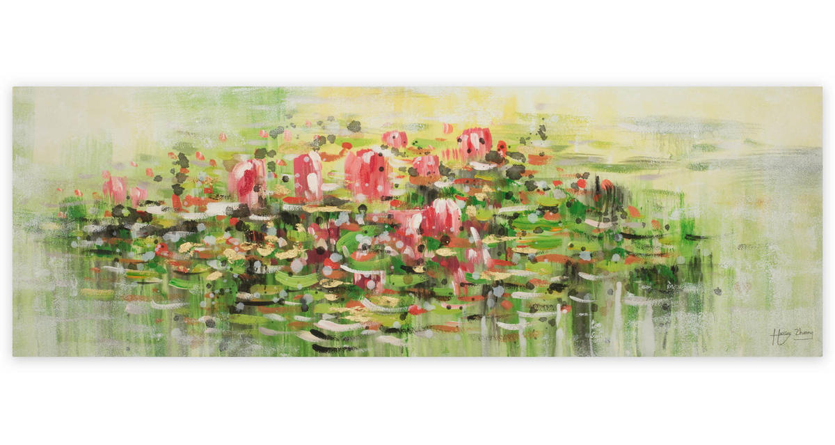 ACRYLBILD HANDGEMALT 150/50 cm - Rot/Grün, Holz/Textil (1.97/50cm) - KUNSTLOFT