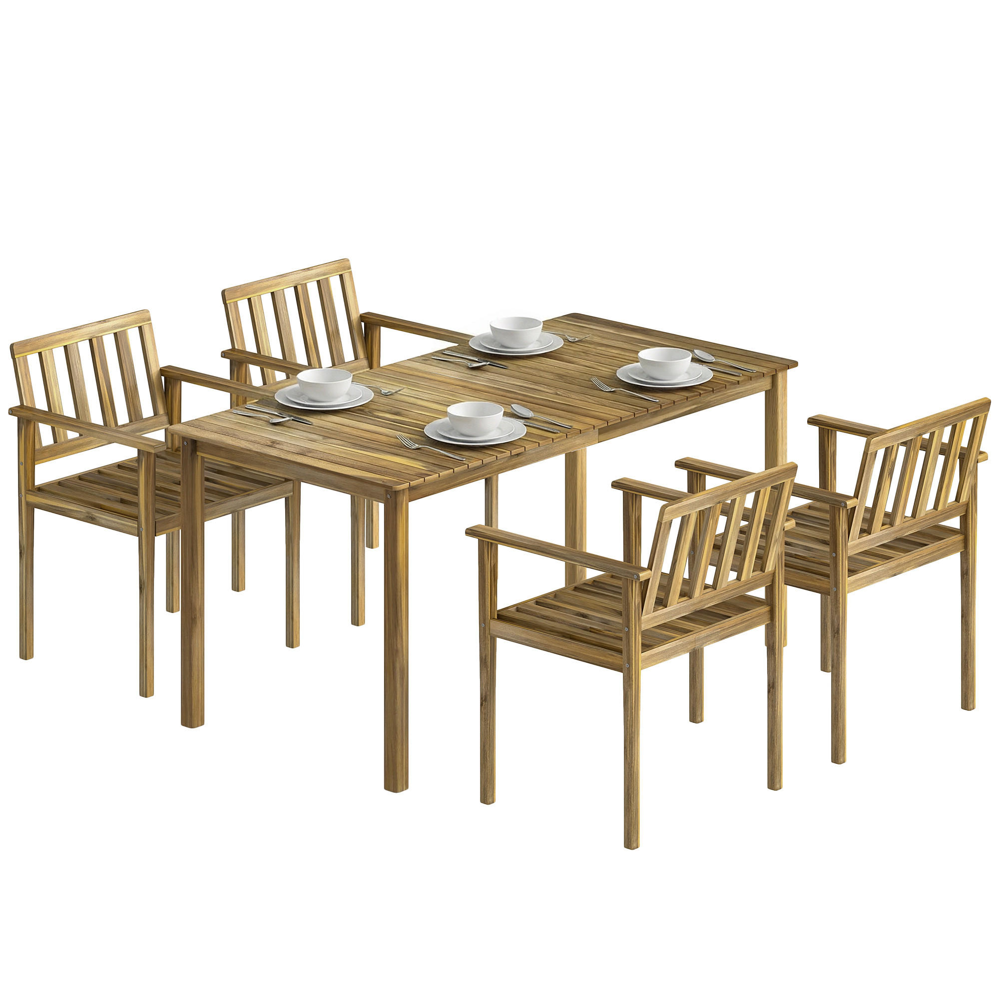 GARTEN-ESSSET 5-teilig,Tisch+Stühle für 4 Personen,teak - Beige, Holz - Vallsero