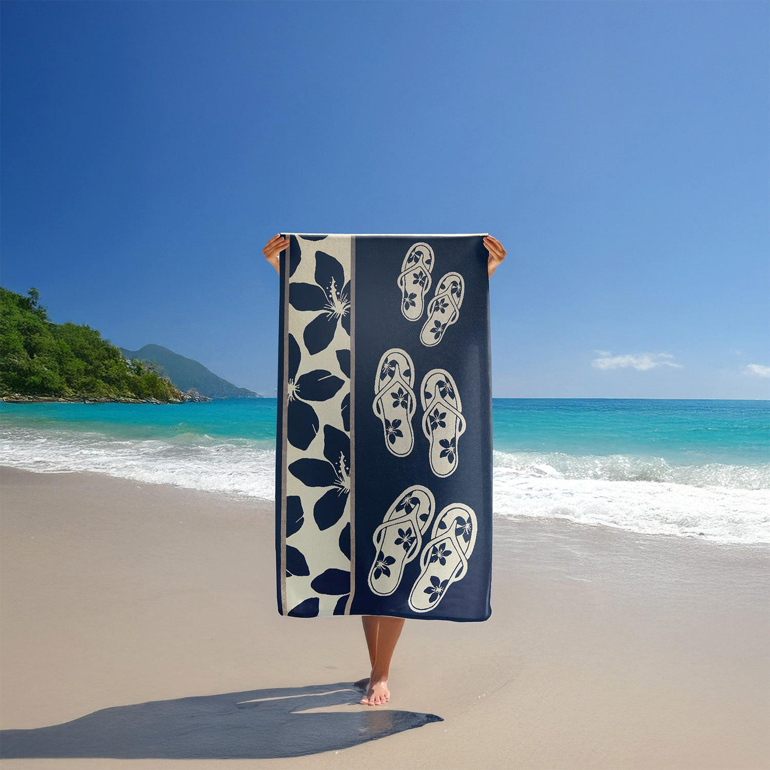 STRANDTUCH Velours Jacquard Blau 90x170 400g/m² - Tama - Blau, Textil (170/90cm) - LE COMPTOIR DE LA PLAGE