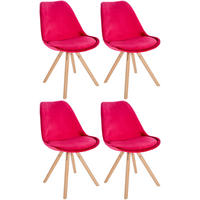 STUHL 4er Set Samt rot - Eukalyptusholzfarben/Rot, Holz/Textil (48/81/54cm) - CLP