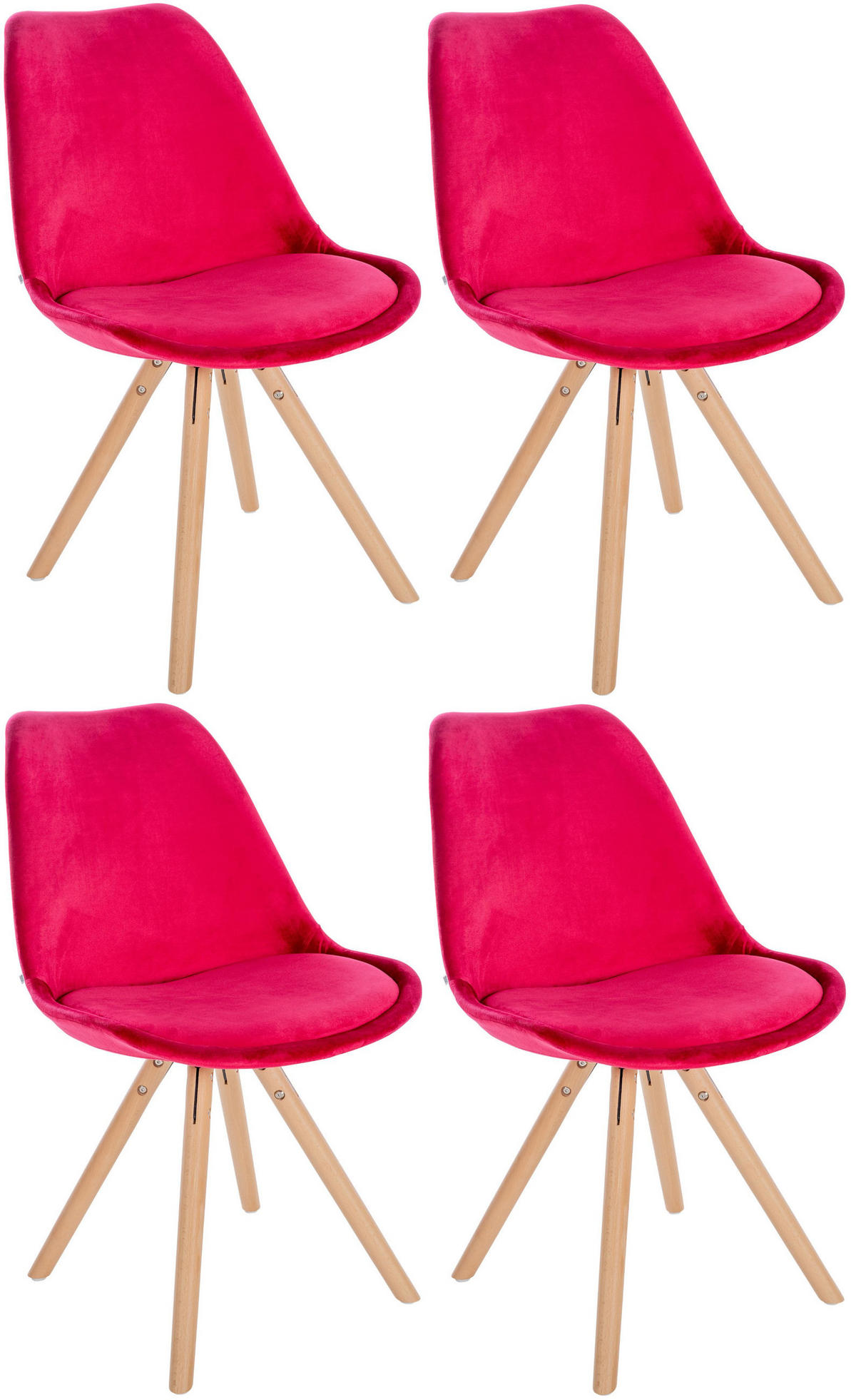 STUHL 4er Set Samt rot - Eukalyptusholzfarben/Rot, Holz/Textil (48/81/54cm) - CLP