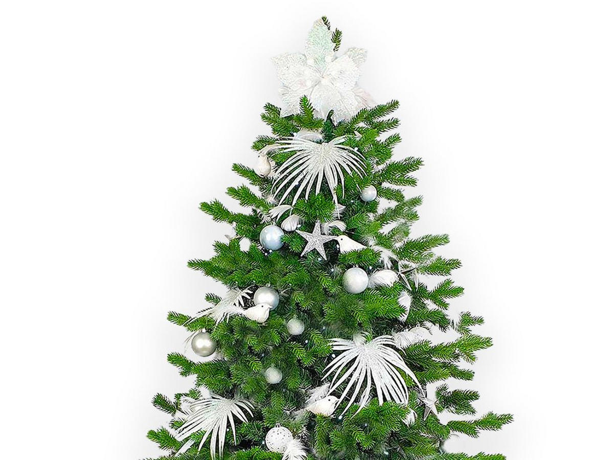 WEIHNACHTSBAUM künstlicher 150 cm, POLAR WEISS II, mit 109-teiligem Weihnachtsbaumschmuck, inkl. Metallständer und Aufbewahrungsbox - Silberfarben/Weiß, Kunststoff/Metall (104/150cm) - LAALU