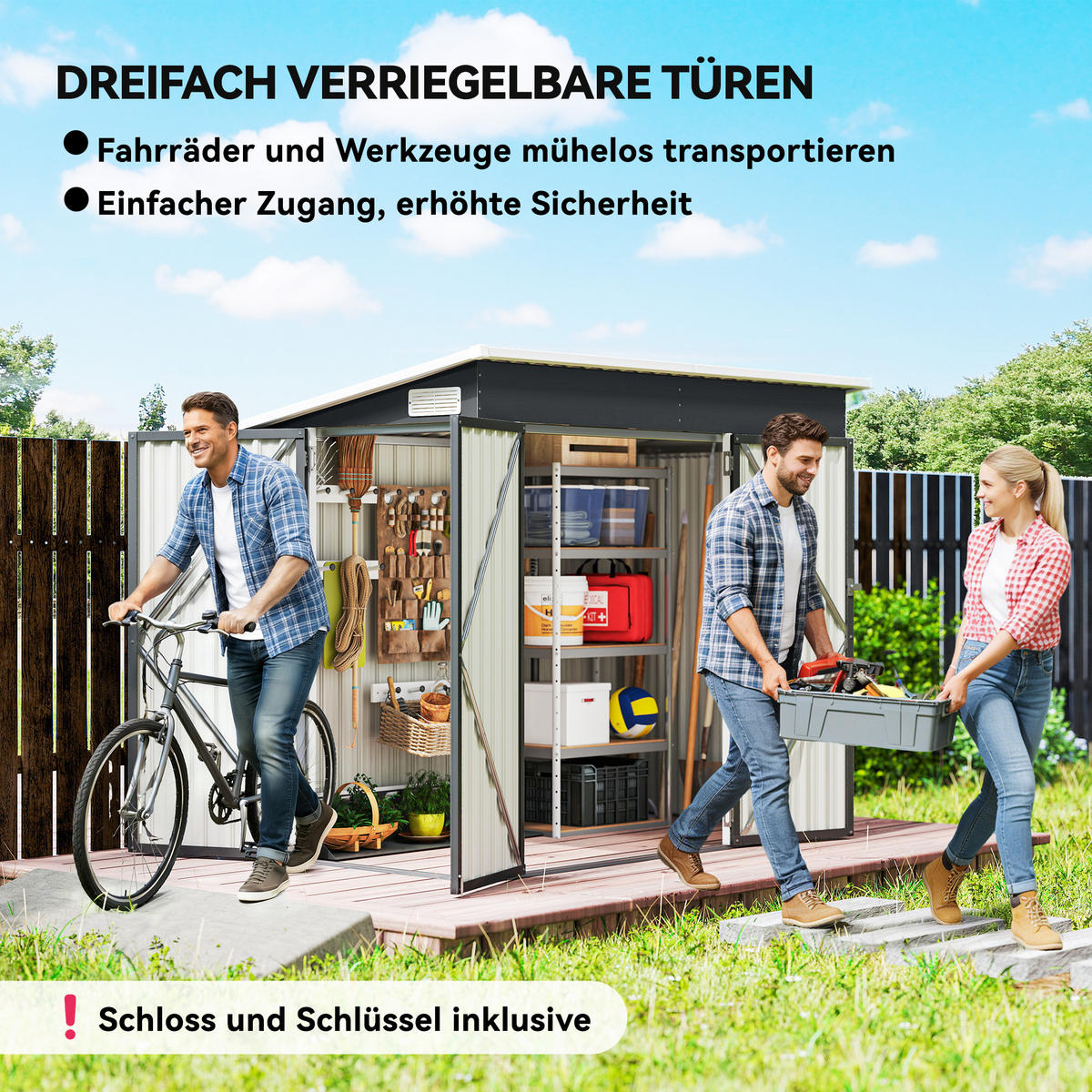 GERÄTEHAUS Verzinkter Stahl Dunkelgrau - Dunkelgrau, Metall (132/185/234cm) - Outsunny