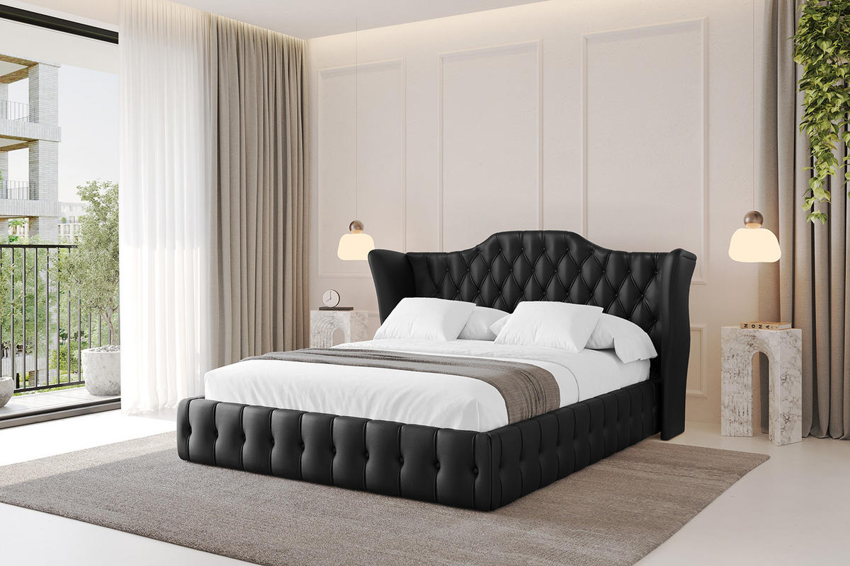 POLSTERBETT mit Bettkasten und Lattenrost, Bett mit Matratze H3/H4 - MODY 120x200 Schwarz Kunstleder - Schwarz Hochglanz, Holzwerkstoff/Textil (120/200cm) - ALTDECOR