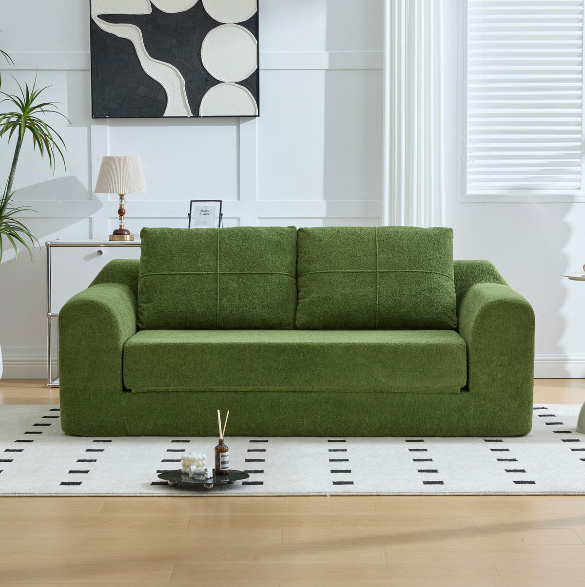 SCHLAFSOFA aus Stoff 179x95x79 cm Armeegrün 2-in-1 klappbar als Bodensofa und Bodenbett mit Armlehnen - Grün, Textil (178/61.5/96cm) - Modfu