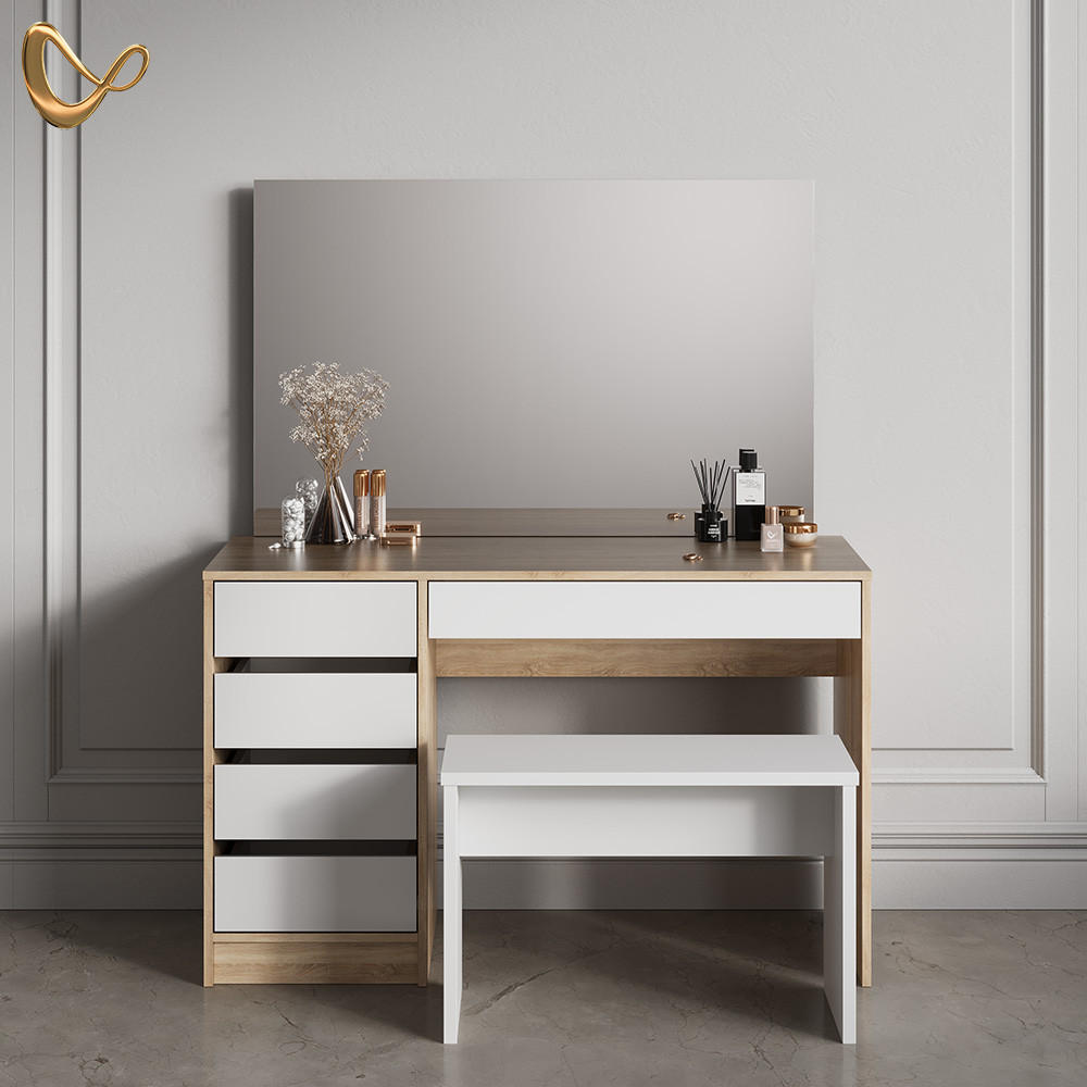 SCHMINKTISCH Imola Weiß/Sonoma 120 cm mit Bank - Weiß/Sonoma Eiche, Holzwerkstoff (120/75/55cm) - Livinity®