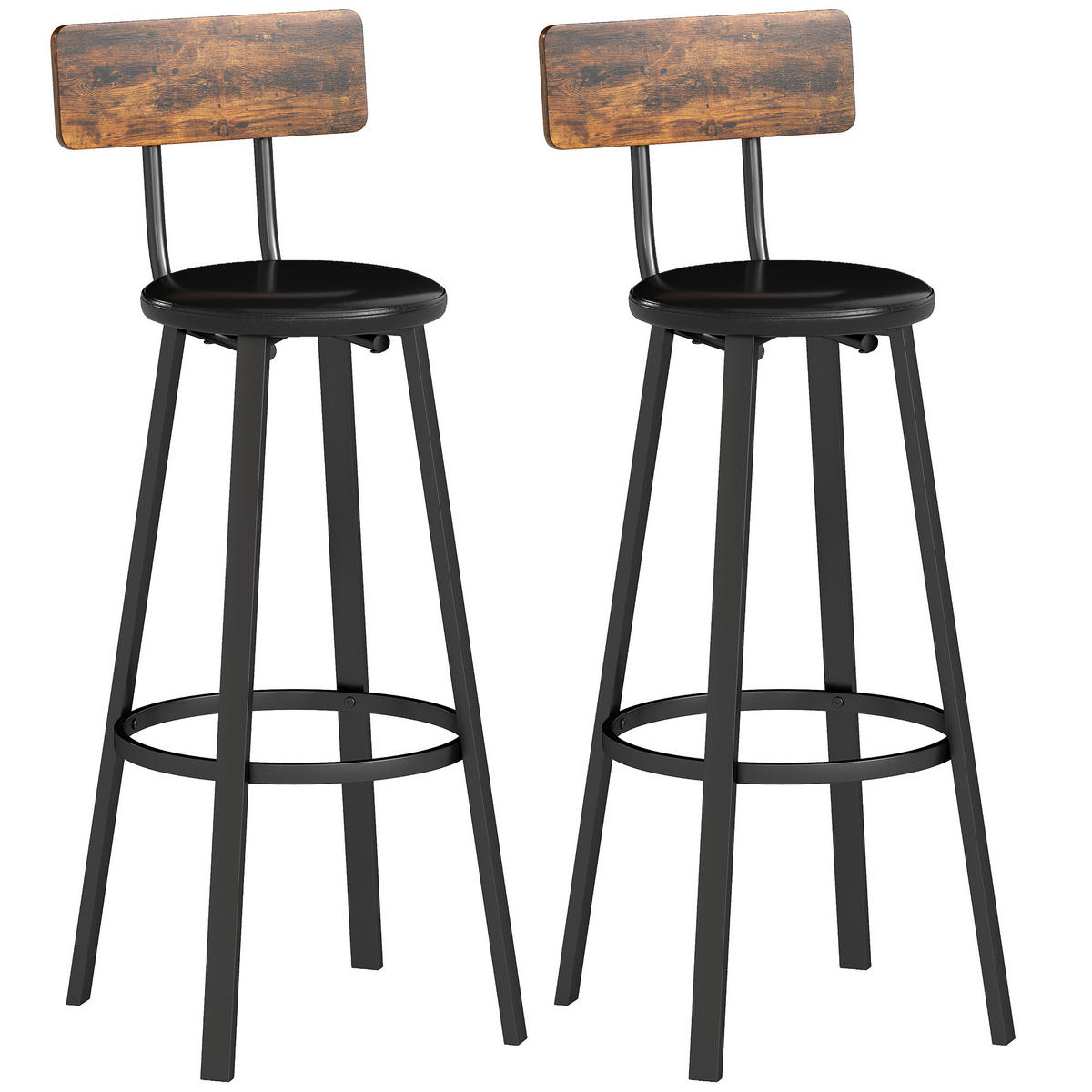 BARHOCKER 2er-Set Rustikalbraun Schwarz mit Rückenlehne Sitzhöhe 75,5 cm - Wildeiche, Holzwerkstoff (41.6/99.5/36.5cm) - PANGIVO