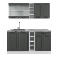 SINGLEKÜCHE R-Line Anthrazit Landhaus/Weiß 160 cm ohne AP - Anthrazit/Weiß, Holzwerkstoff (160/81.6/46cm) - Vicco