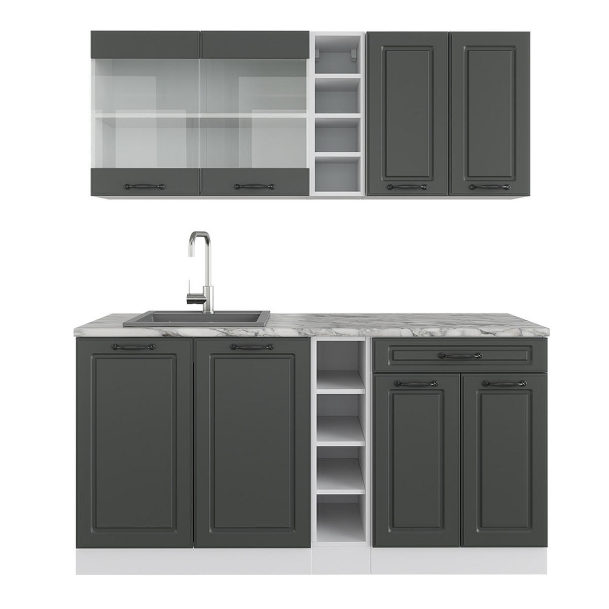 SINGLEKÜCHE R-Line Anthrazit Landhaus/Weiß 160 cm ohne AP - Anthrazit/Weiß, Holzwerkstoff (160/81.6/46cm) - Vicco
