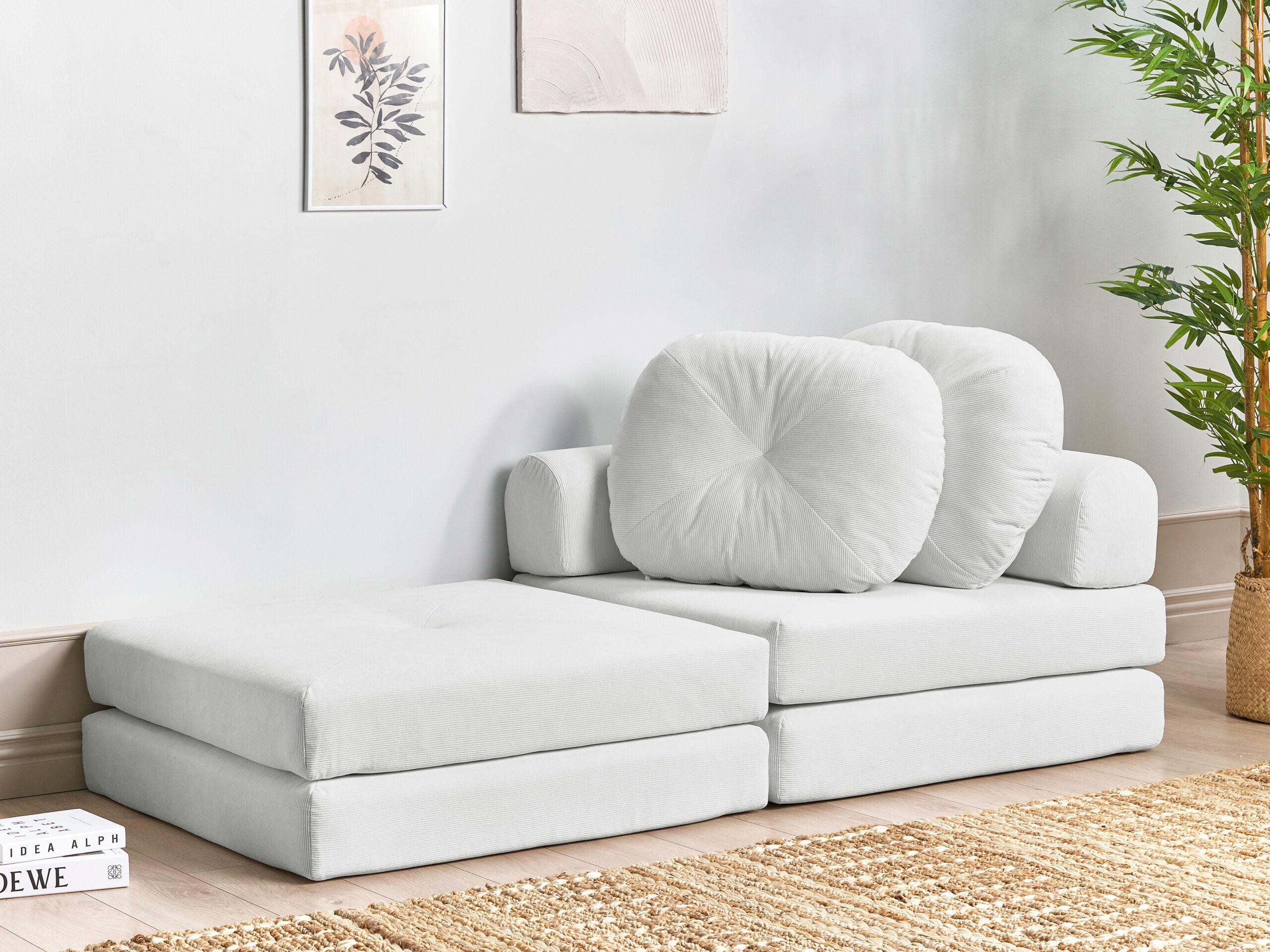 1-SITZER BODENSOFA Cord weiß mit Schlaffunktion Olden - Weiß, Textil (81/54/91cm) - Beliani