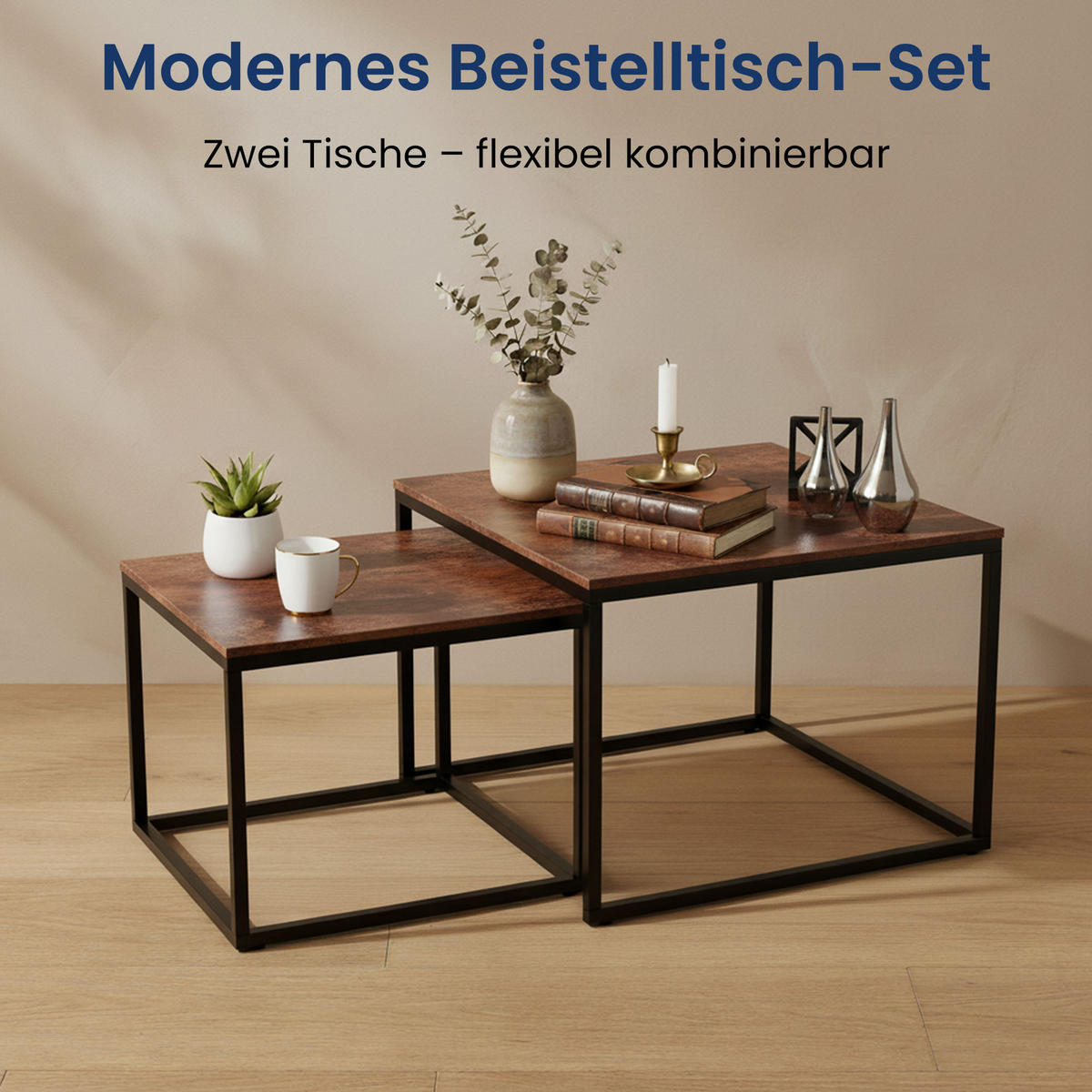 COUCHTISCH 2er Set quadratisch Eiche dunkel - Braun, Holzwerkstoff (50/50/43cm) - Home Collective